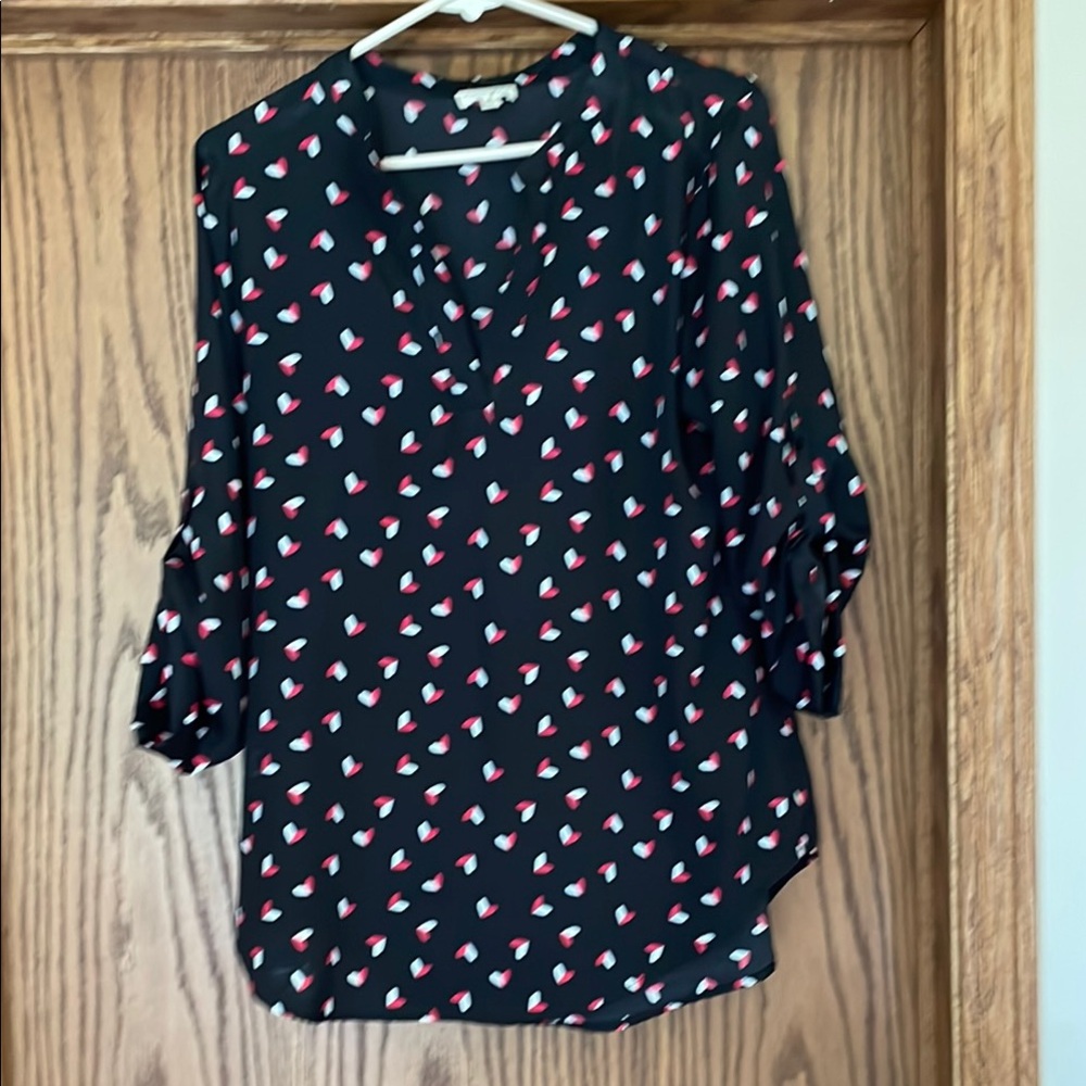 Maison Jules Navy Heart Pattern Blouse